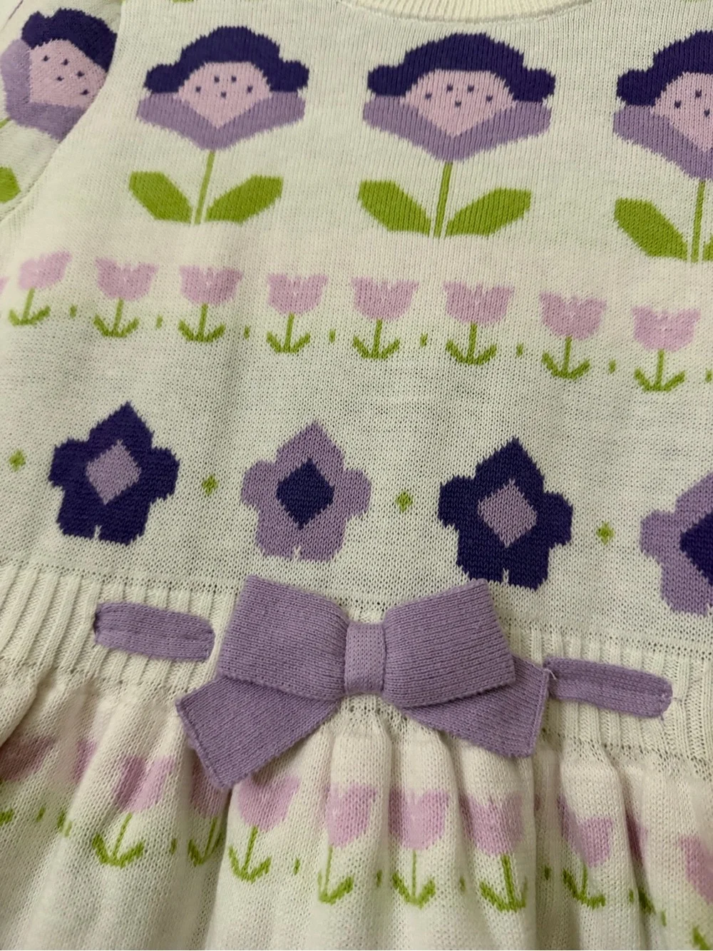 Gymboree Girls Floral Knit Dress with Bow - Lavender & Green size 10 NWT